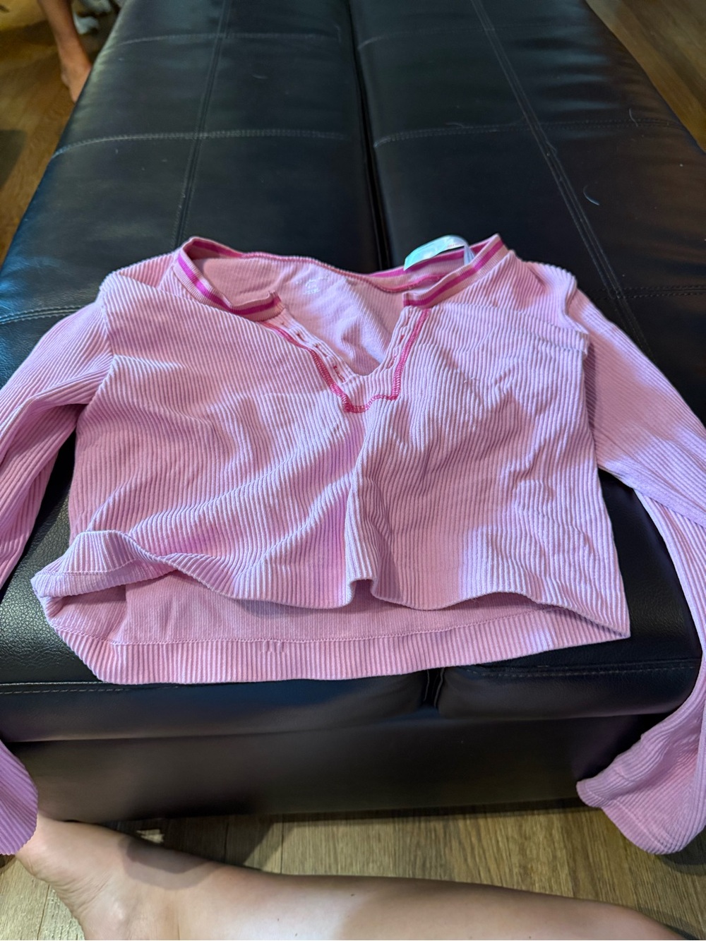 Urban Outfitters Pink Ribbed Long-Sleeve Crop Top